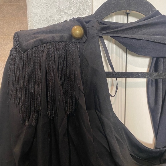 MONSE Regalia Scarf Blouse black fringe - Picture 7 of 11